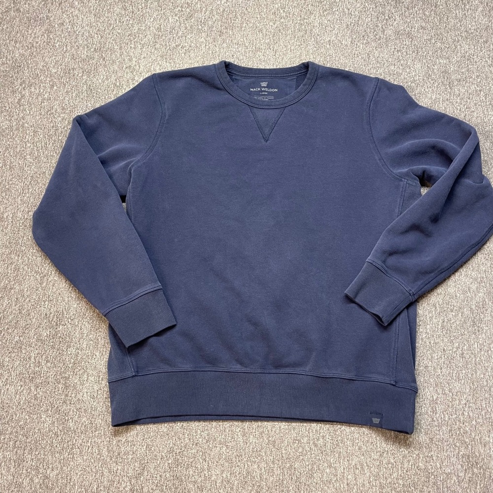 Mack Weldon Mens Ace Crewneck Sweatshirt Navy Blue French Terry Pullover Large